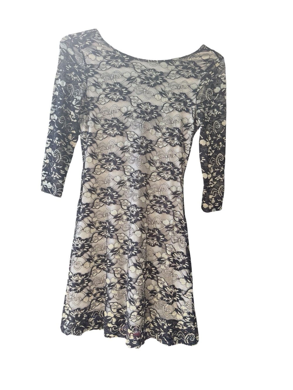 Black Lace Floral A-Line Long Sleeve Dress